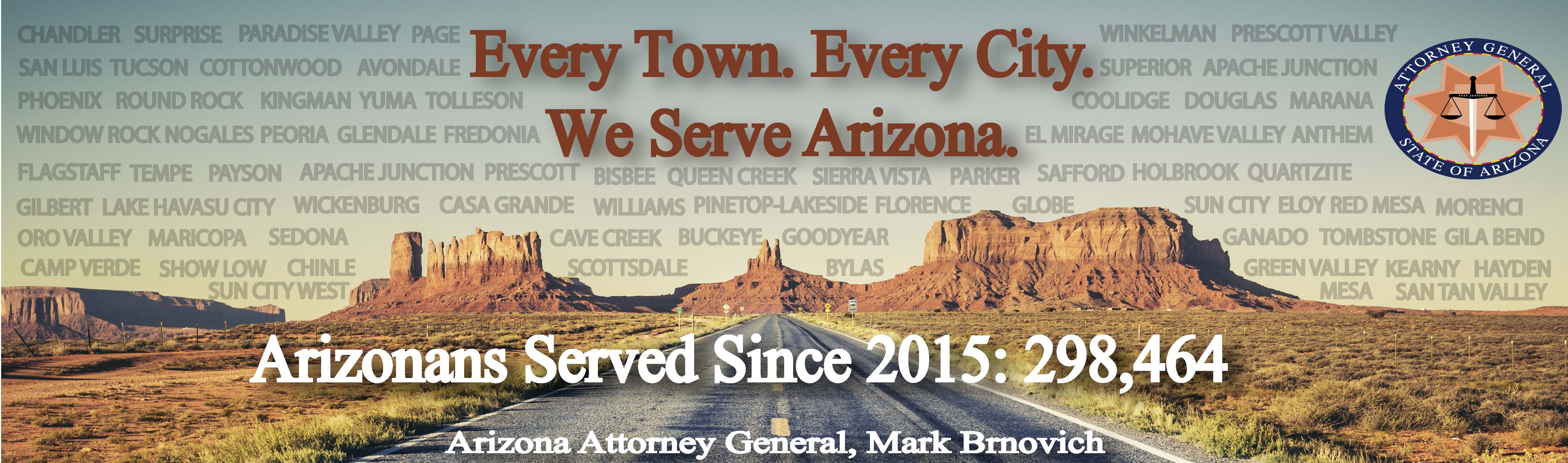 Photo of Arizona desert with various cities listed.